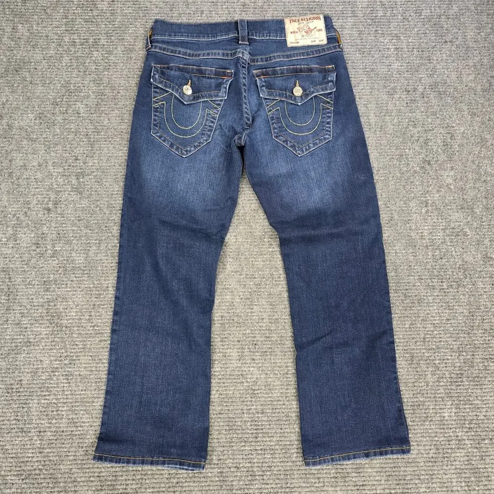 True Religion Ricky Flap Jeans Mens 30x26 Relaxed Straight Dark Wash Hemmed